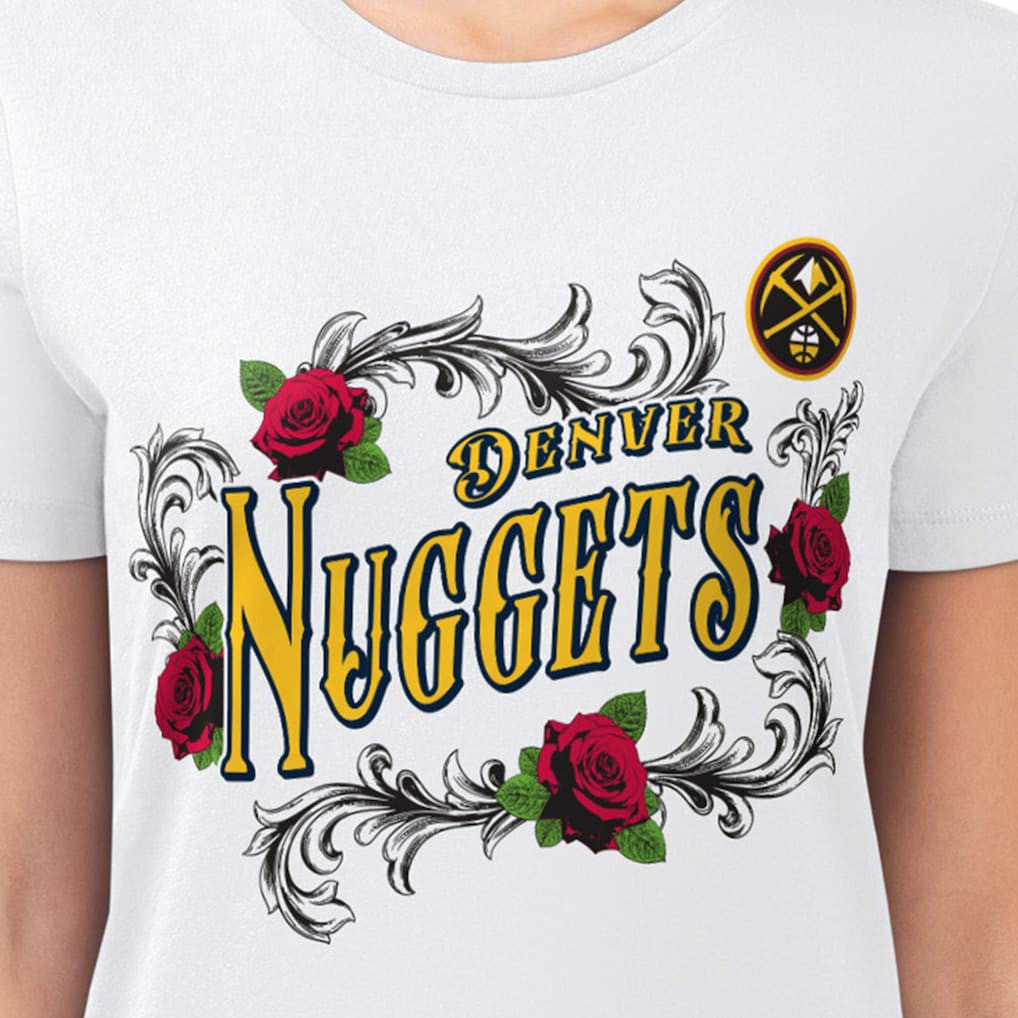 Denver Nuggets G-III 4Her by Carl Banks Women's Super-Slim Fit Lightweight Roses Crew Neck T-Shirt sale - White for sale