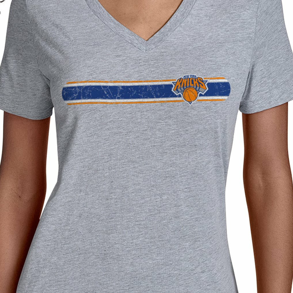 New York Knicks Starter Women's Team Stripe V-Neck T-Shirt - Gray on sale