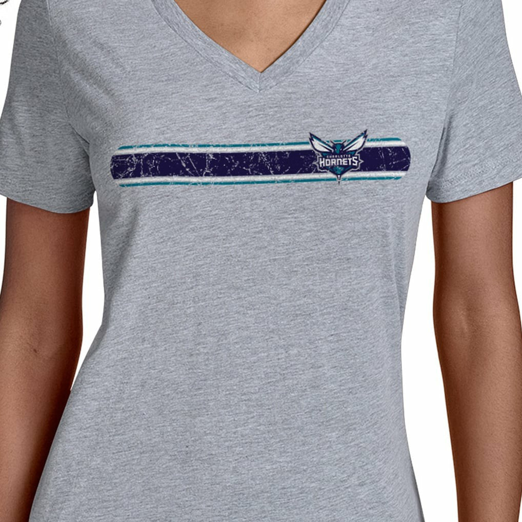 Charlotte Hornets Starter Women's Team Stripe V-Neck T-Shirt - Gray for sale