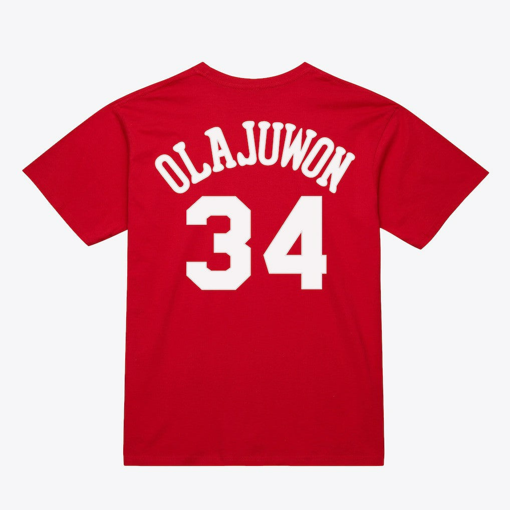 Hakeem Olajuwon Houston Rockets Unisex Hardwood Classics Name & Number T-Shirt sale - Red | Mitchell & Ness on sale
