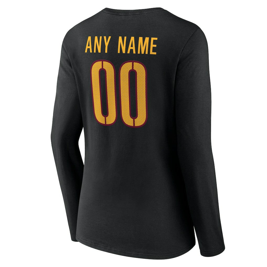 Washington Commanders Women's Team Authentic Personalized Name & Number Long Sleeve V-Neck T-Shirt - Black on sale