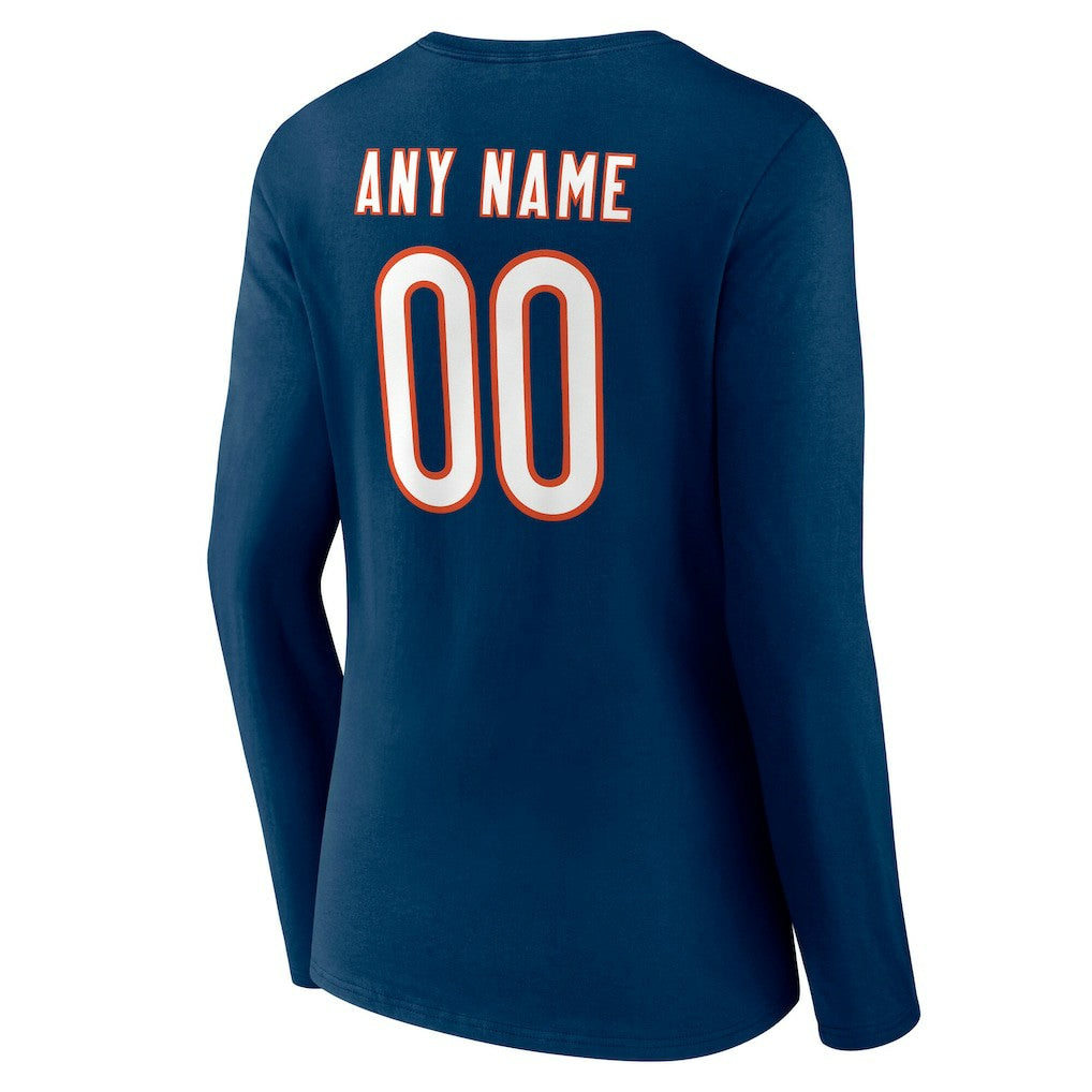 Chicago Bears Women's Team Authentic Personalized Name & Number Long Sleeve V-Neck T-Shirt - Navy discount