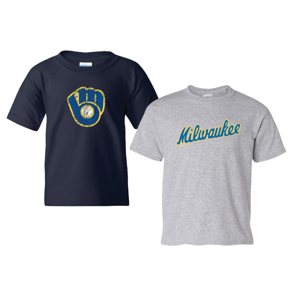Milwaukee Brewers Soft as a Grape Youth Cooperstown 2-Pack T-Shirt Set - Navy/Gray