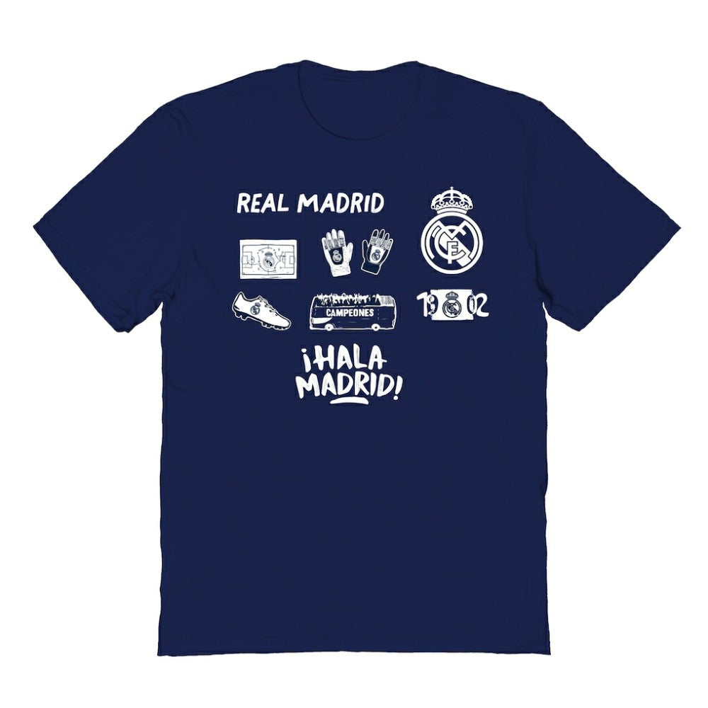 Real Madrid Vive La Fete Youth Impressions Icons T-Shirt - Navy discount