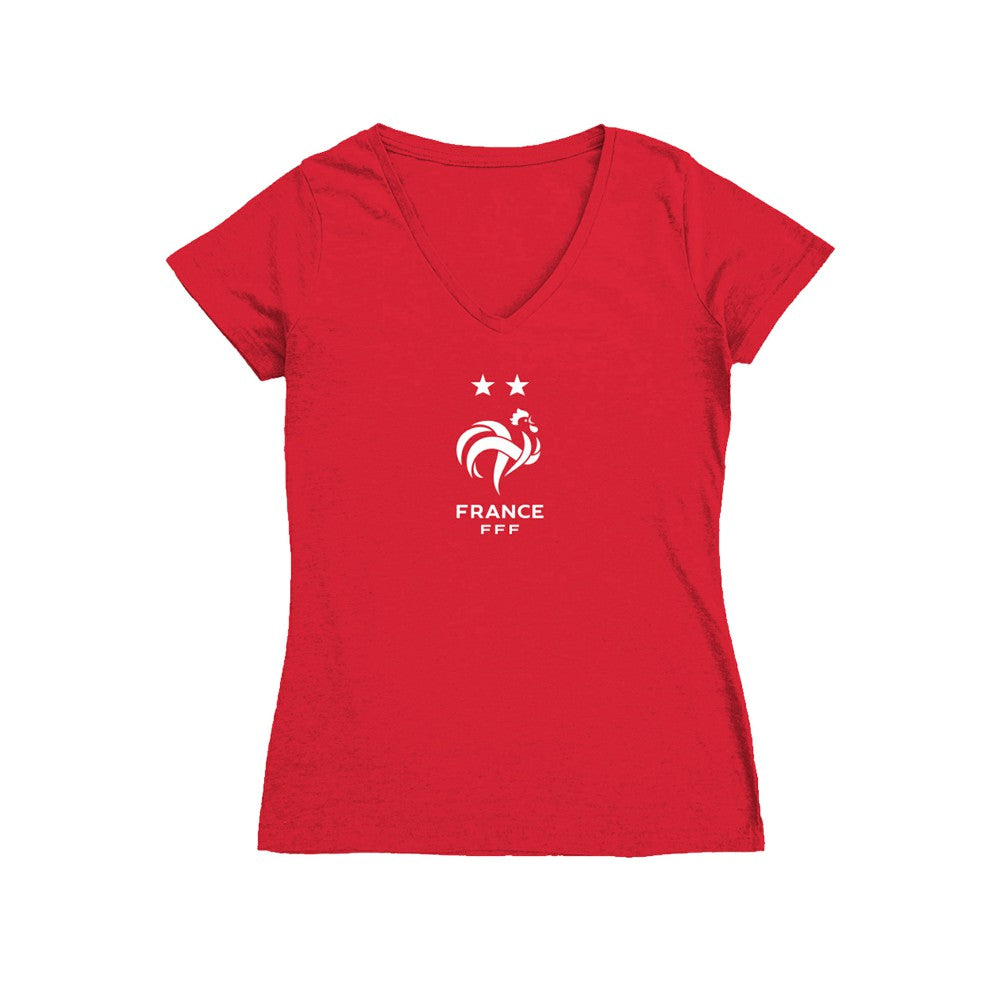 France National Team Vive La Fete Women's Color Badge V-Neck Fitted T-Shirt - Red for sale