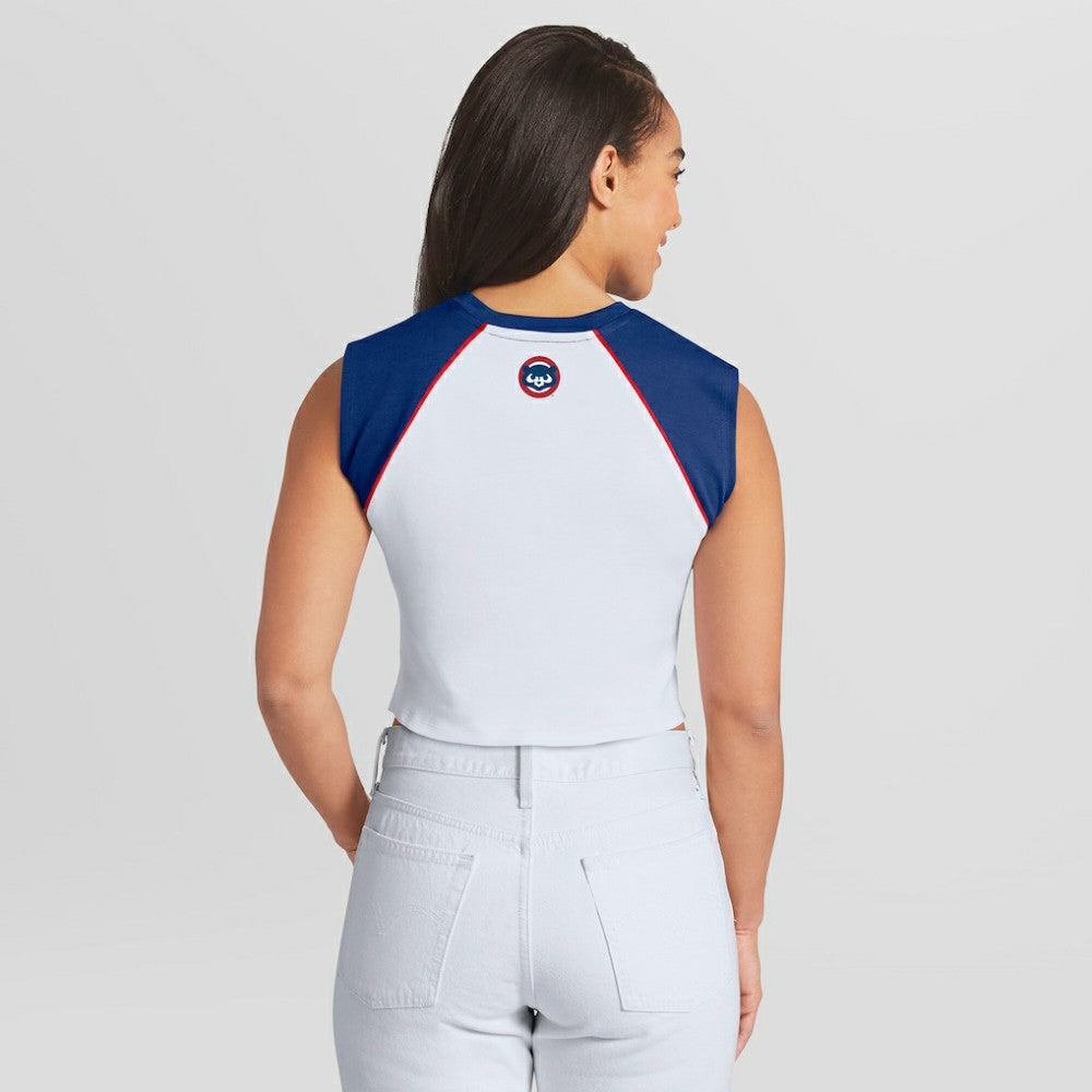 Chicago Cubs WEAR by Erin Andrews Women's Cooperstown Cropped Raglan Tank Top - White