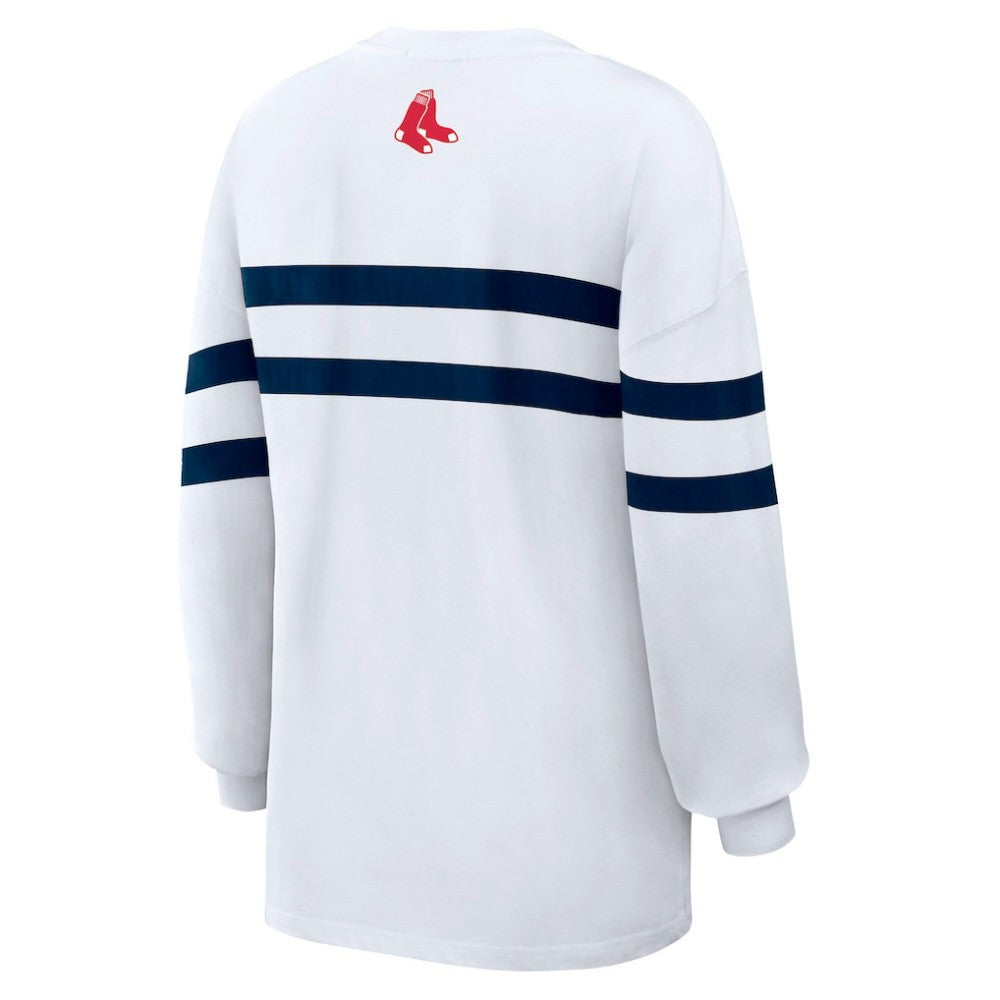 Boston Red Sox WEAR by Erin Andrews Women's Oversized Long Sleeve Striped T-Shirt - White