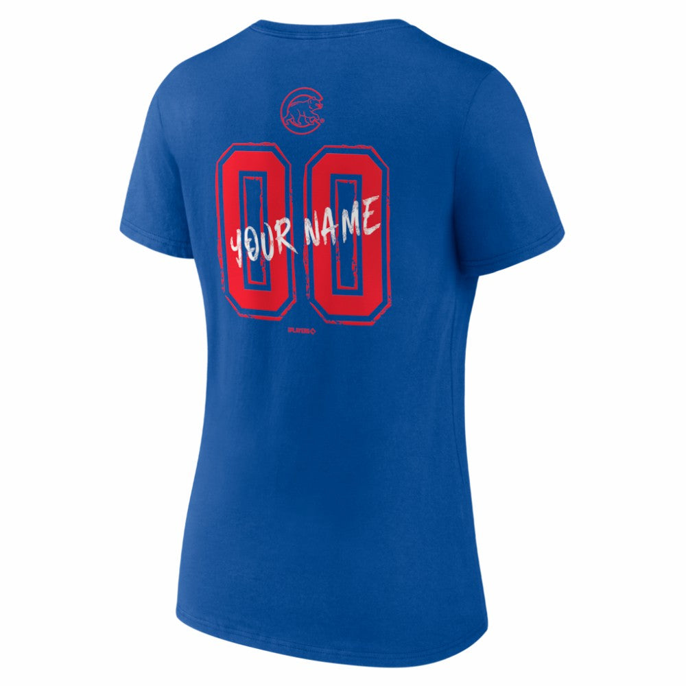 Chicago Cubs Women's Hustle Personalized Name & Number V-Neck T-Shirt - Royal