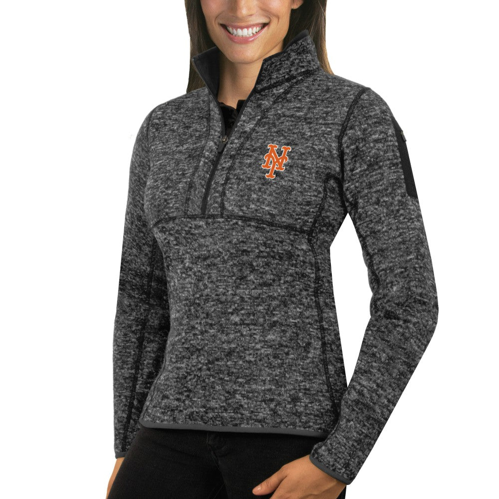 New York Mets Antigua Women's Fortune Half-Zip Pullover Sweater - Heathered Charcoal