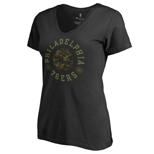 Philadelphia 76ers Women's Liberty V-Neck T-Shirt - Black for sale