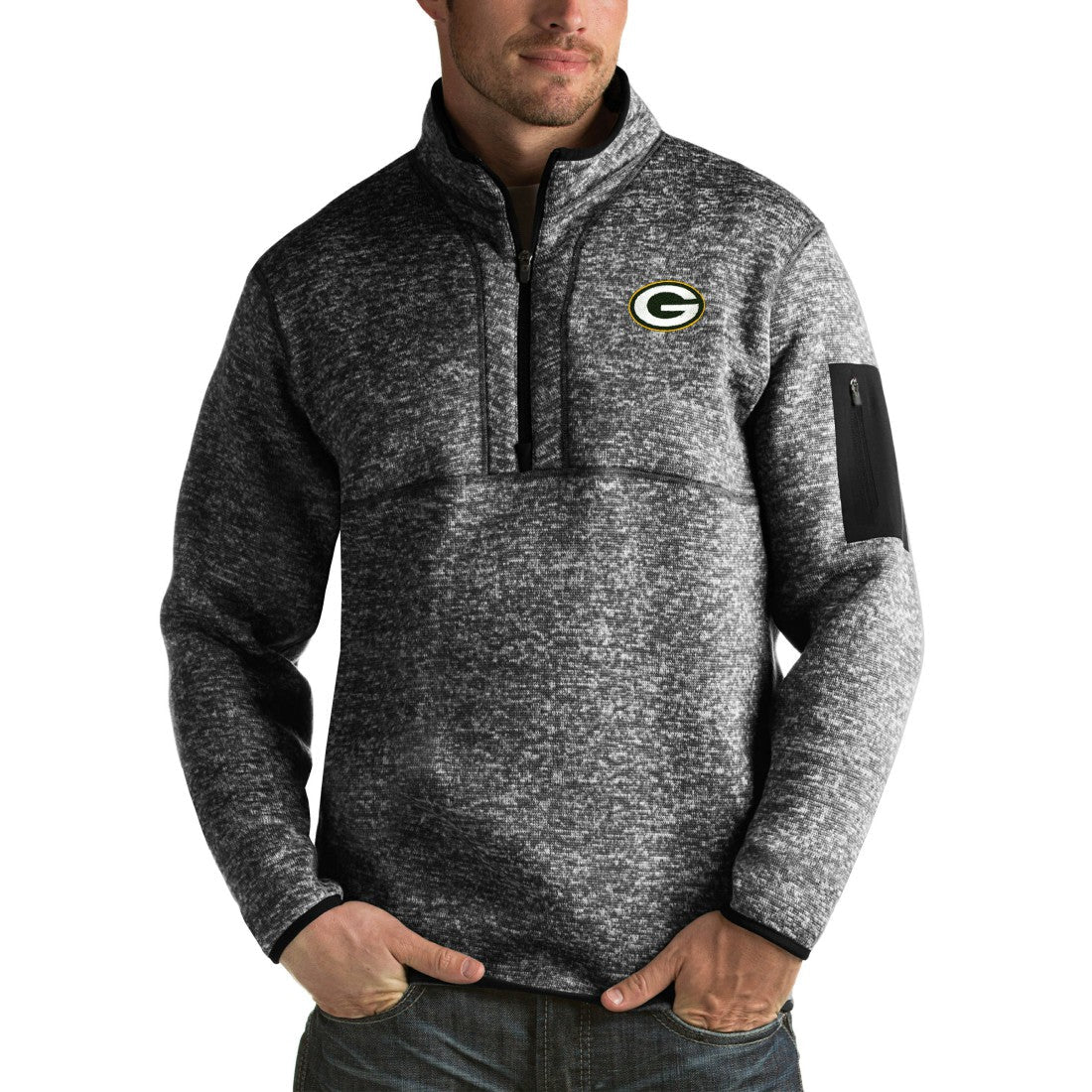 Green Bay Packers Antigua Fortune Big & Tall Quarter-Zip Pullover Jacket - Heather Black online