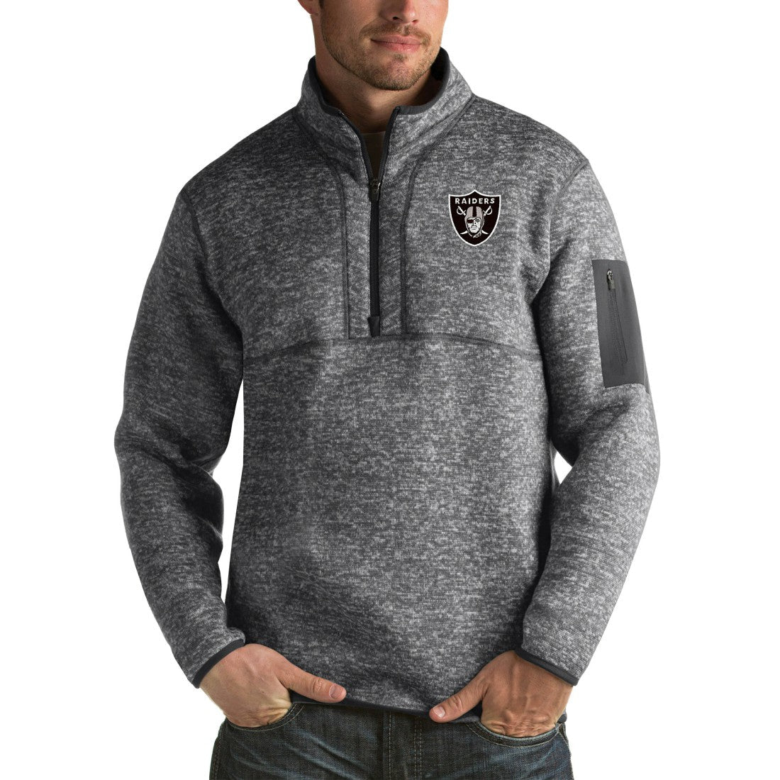 Las Vegas Raiders Antigua Fortune Big & Tall Quarter-Zip Pullover Jacket - Charcoal for sale
