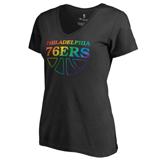 Philadelphia 76ers Women's Team Pride Wordmark V-Neck T-Shirt - Black shop
