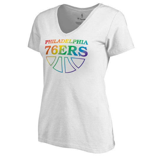 Philadelphia 76ers Women's Team Pride Wordmark V-Neck T-Shirt - White outlet