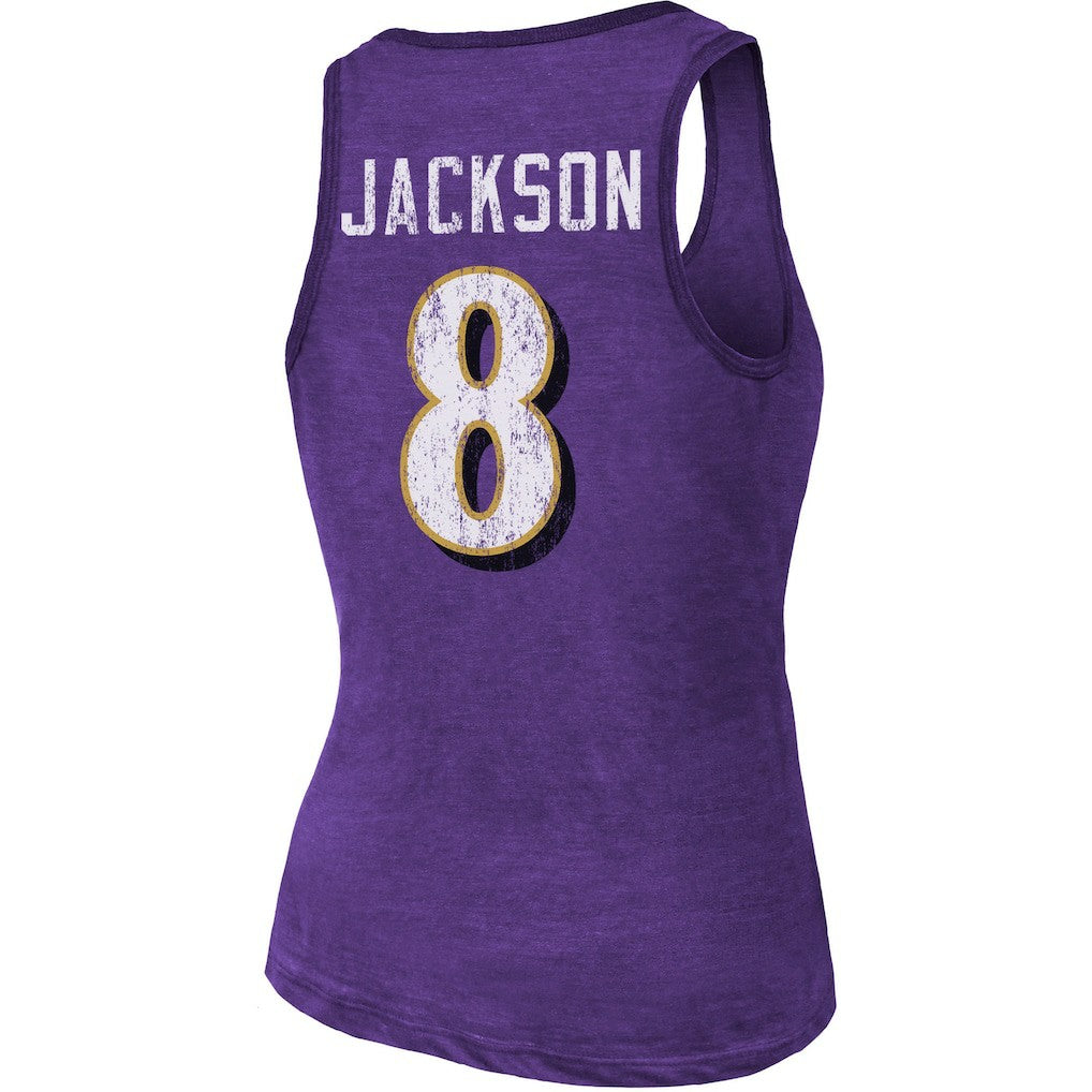 Lamar Jackson Baltimore Ravens Majestic Threads Women's Name & Number Tri-Blend Tank Top - Heathered Purple cheap