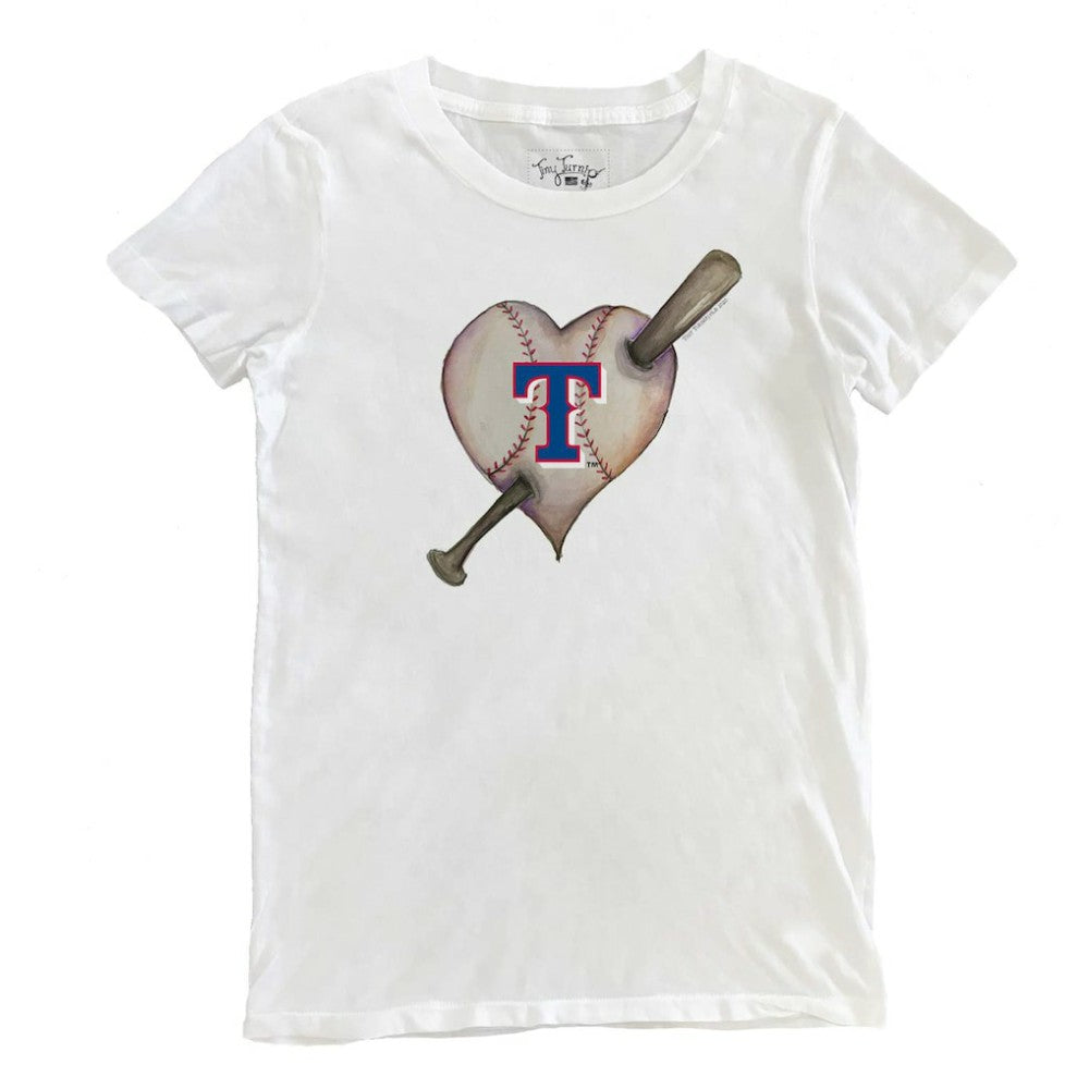 Texas Rangers Tiny Turnip Women's Heart Bat T-Shirt - White