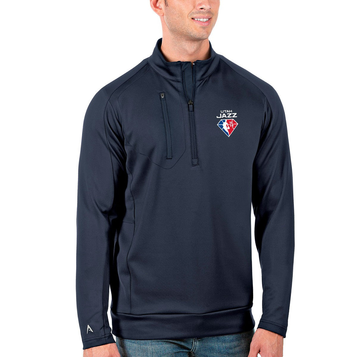 Utah Jazz Antigua NBA 75th Anniversary Generation Quarter-Zip Pullover Jacket - Navy sale