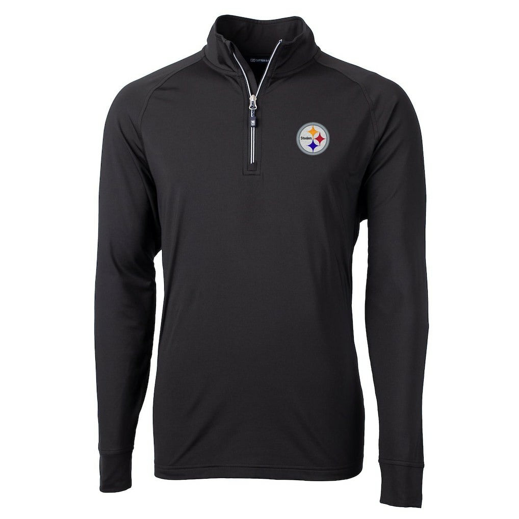 Pittsburgh Steelers Cutter & Buck Big & Tall Adapt Eco Knit Quarter-Zip Pullover Jacket - Black on sale
