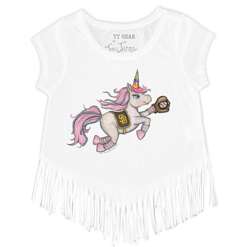 San Diego Padres Tiny Turnip Girls Youth Unicorn Fringe T-Shirt - White