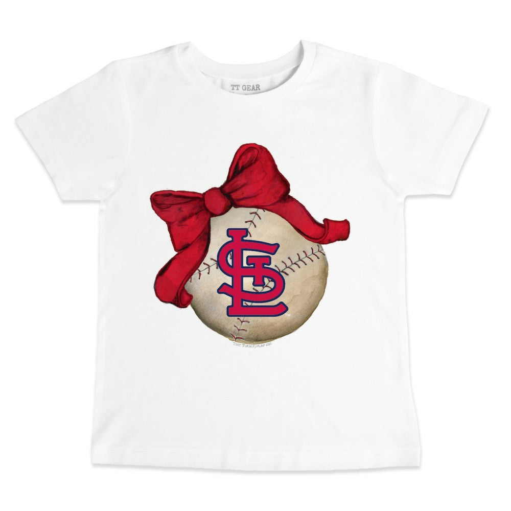St. Louis Cardinals Tiny Turnip Youth Baseball Bow T-Shirt - White