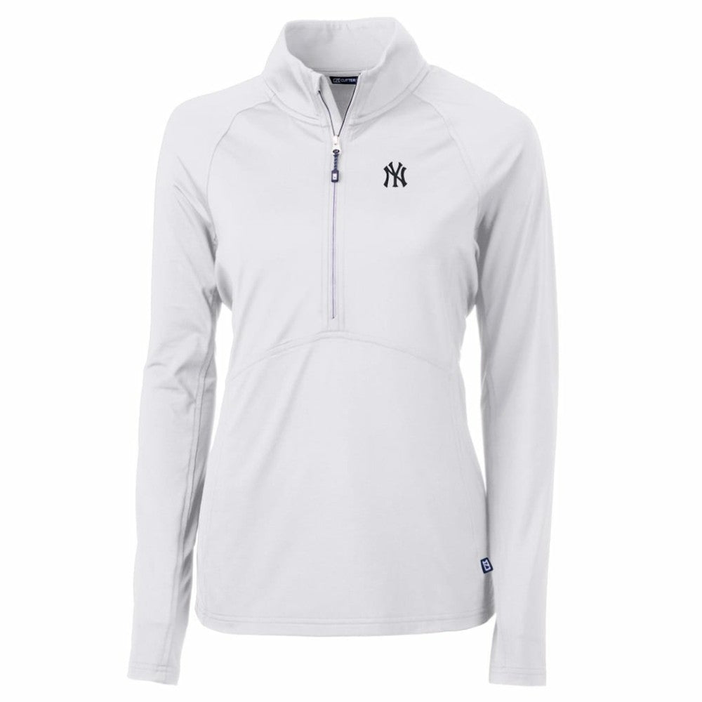 New York Yankees Cutter & Buck Women's Adapt Eco Knit Stretch Half-Zip Pullover Top - White