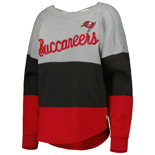 Tampa Bay Buccaneers Touch Women's Outfield Deep V-Back Waist Length Pullover Sweatshirt - Heather Gray/Red online