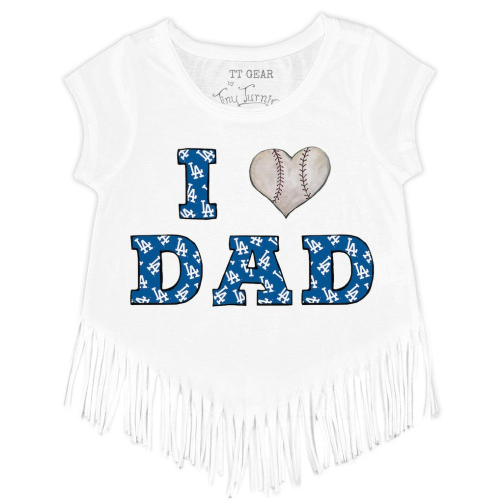 Los Angeles Dodgers Tiny Turnip Youth I Love Dad Fringe T-Shirt - White