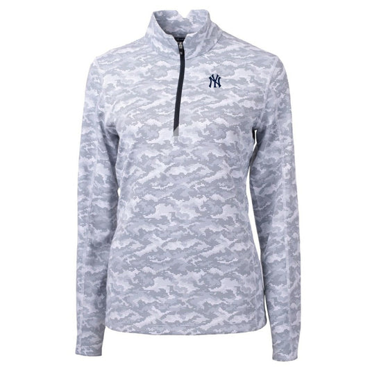 New York Yankees Cutter & Buck Women's Traverse Camo Print Stretch Quarter-Zip Pullover Top - Charcoal