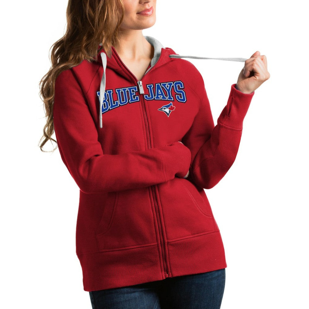 Toronto Blue Jays Antigua Women's Team Logo Victory Full-Zip Hoodie - Red