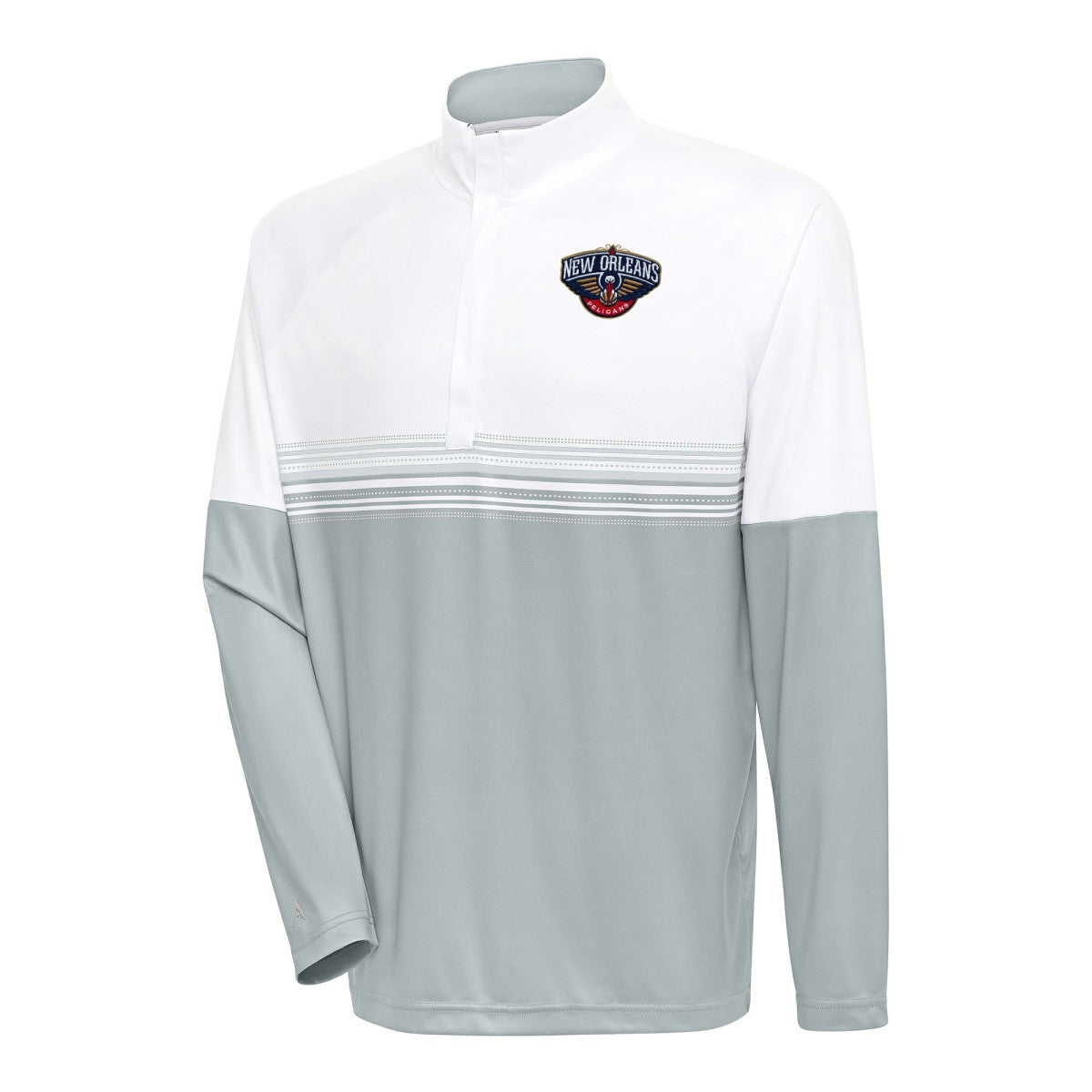 New Orleans Pelicans Antigua Bender Quarter-Zip Pullover Top - White/Gray for sale