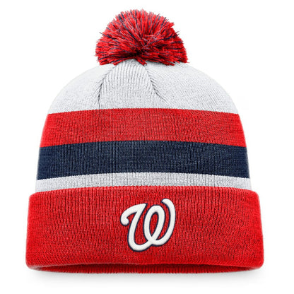 Washington Nationals Stripe Cuffed Knit Hat with Pom - Red