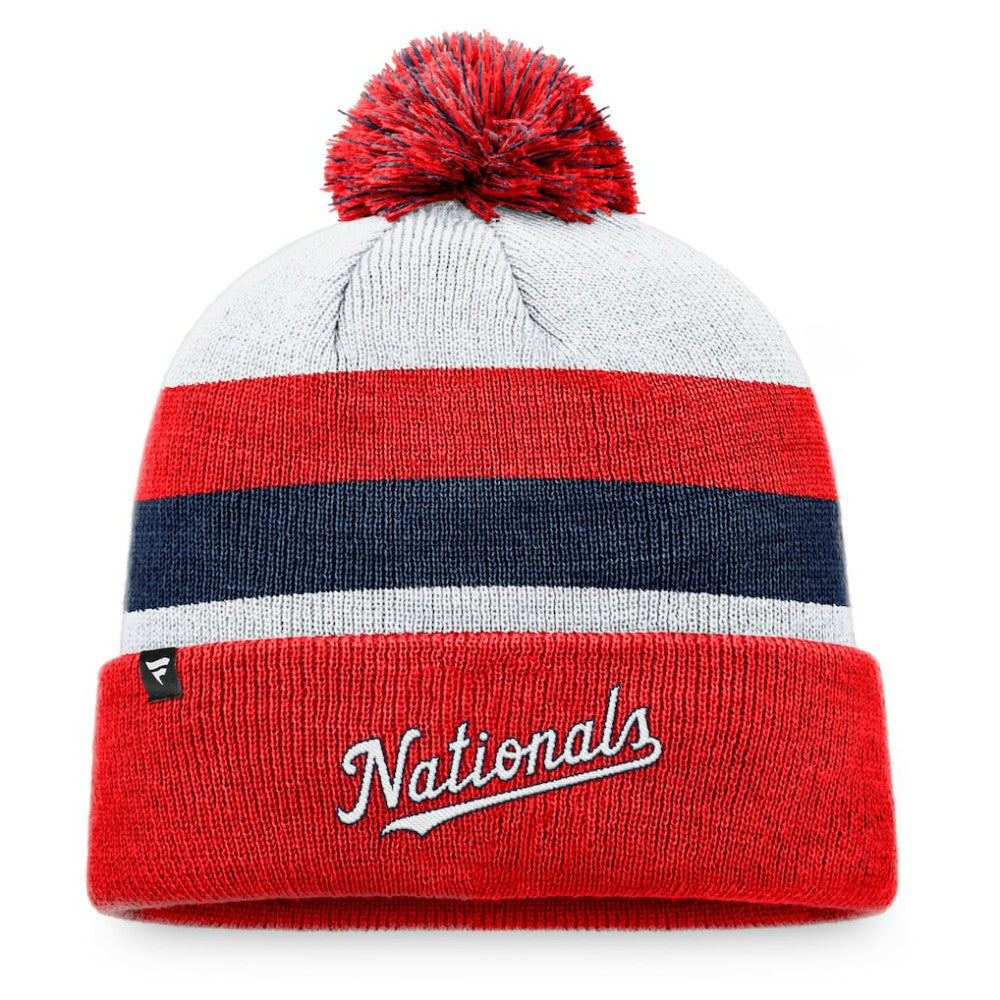 Washington Nationals Stripe Cuffed Knit Hat with Pom - Red