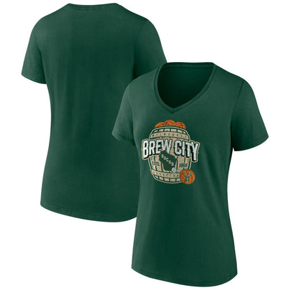 Milwaukee Bucks Women's Announcer V-Neck T-Shirt - Hunter Green on sale