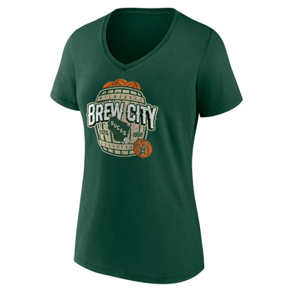 Milwaukee Bucks Women's Announcer V-Neck T-Shirt - Hunter Green on sale