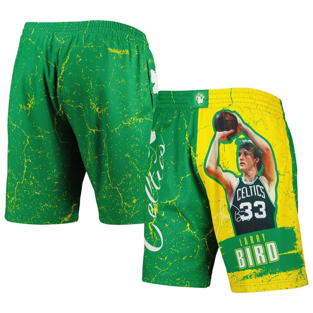 Larry Bird Boston Celtics Hardwood Classics Player Burst Shorts - Kelly Green | Mitchell & Ness shop