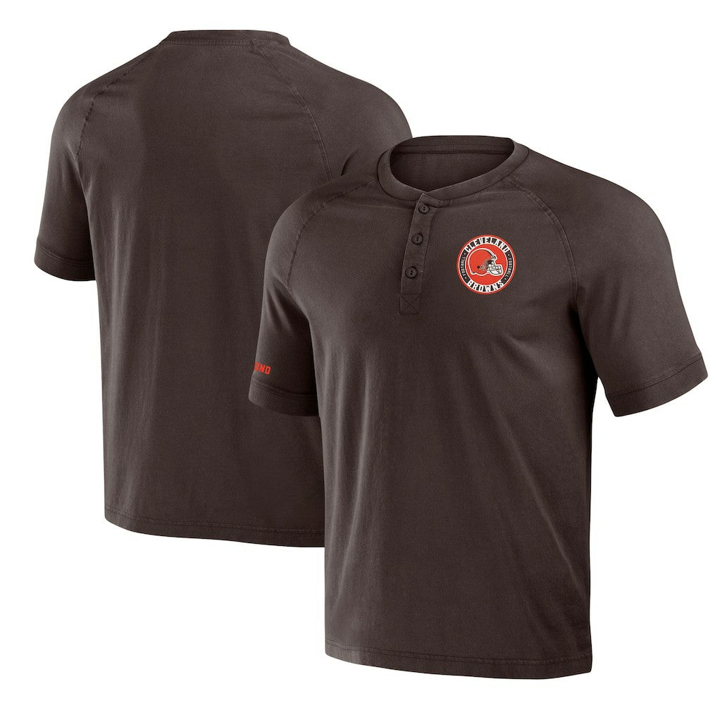 Cleveland Browns NFL x Darius Rucker Collection Washed Raglan Henley T-Shirt - Brown on sale