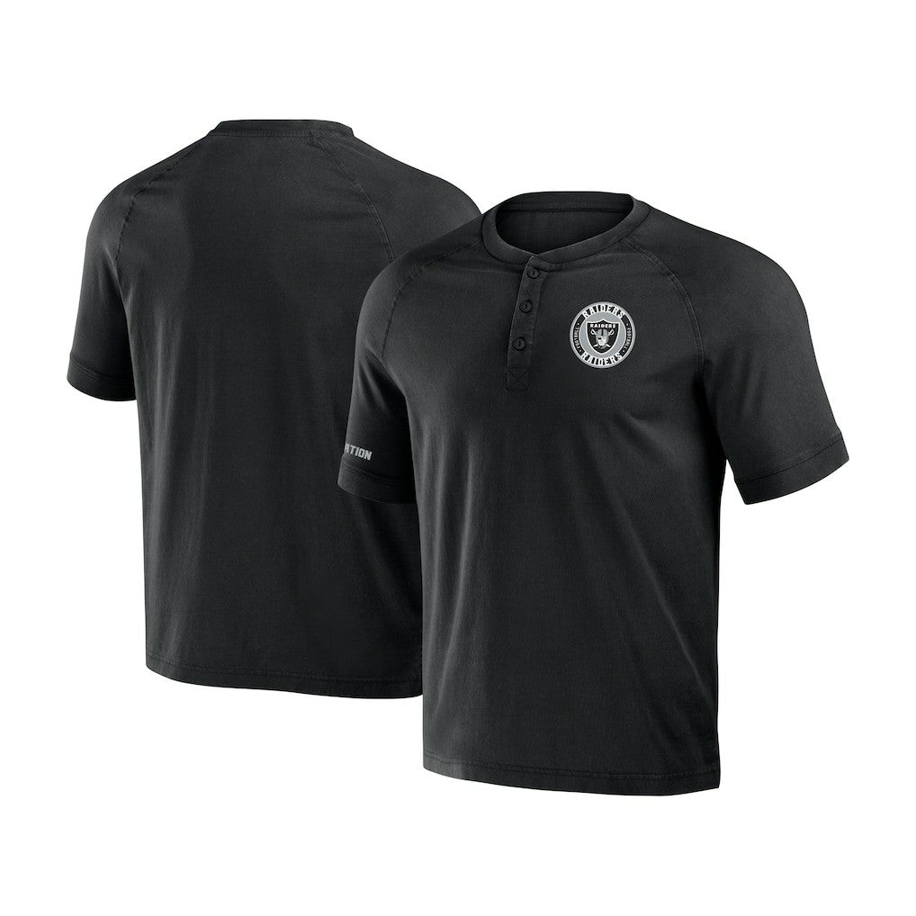 Las Vegas Raiders NFL x Darius Rucker Collection Washed Raglan Henley T-Shirt - Black on sale