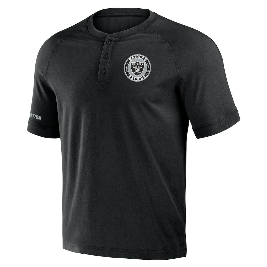 Las Vegas Raiders NFL x Darius Rucker Collection Washed Raglan Henley T-Shirt - Black on sale