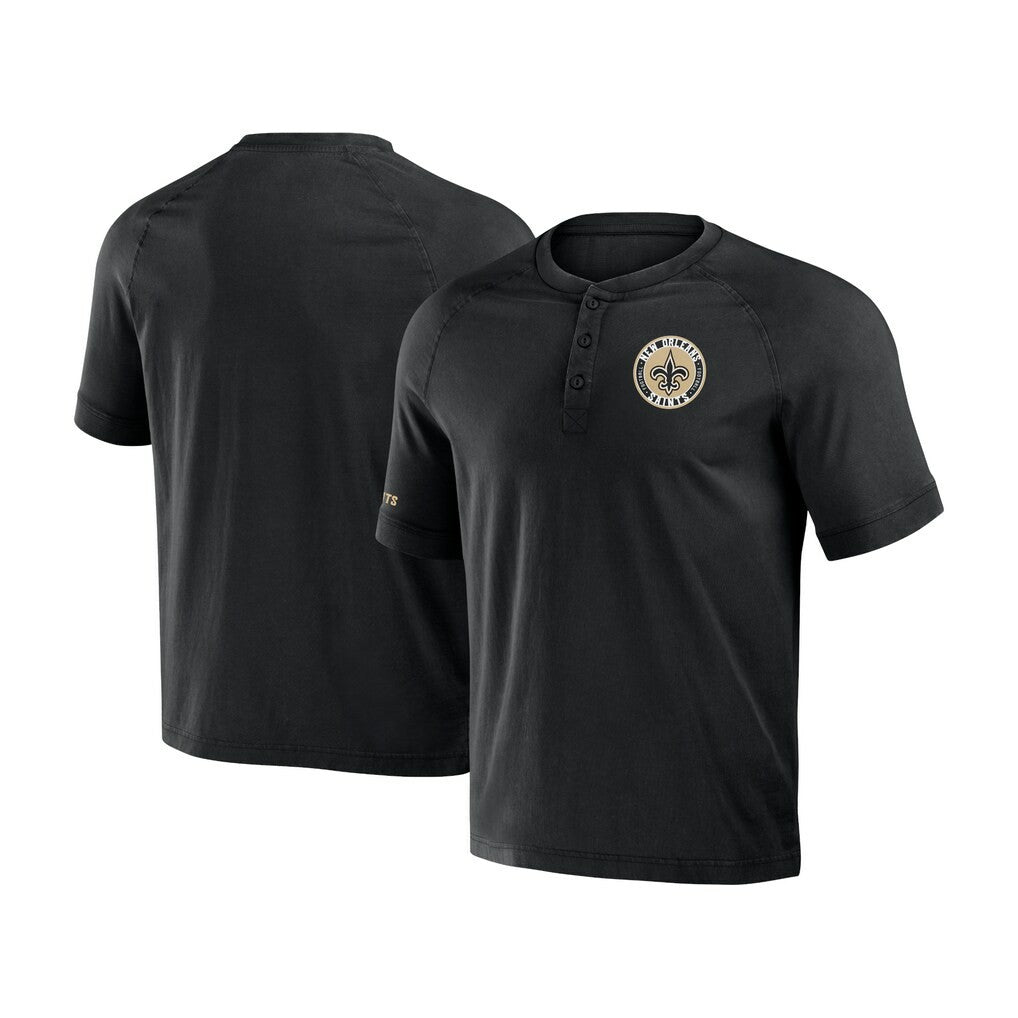 New Orleans Saints NFL x Darius Rucker Collection Washed Raglan Henley T-Shirt - Black on sale