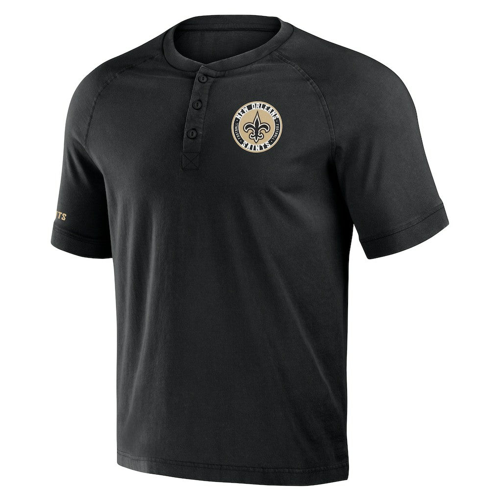 New Orleans Saints NFL x Darius Rucker Collection Washed Raglan Henley T-Shirt - Black on sale