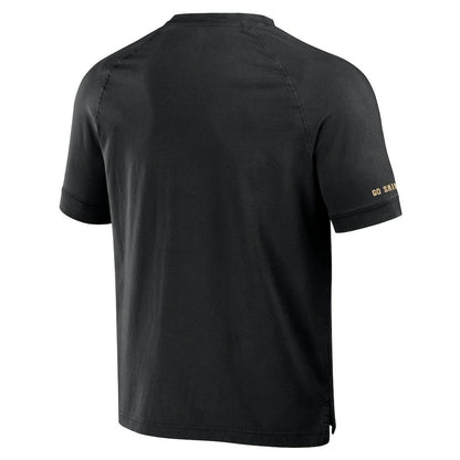 New Orleans Saints NFL x Darius Rucker Collection Washed Raglan Henley T-Shirt - Black on sale