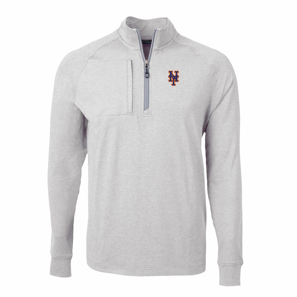 New York Mets Cutter & Buck Big & Tall Adapt Eco Knit Stretch Recycled Quarter-Zip Pullover Top - Heather Gray