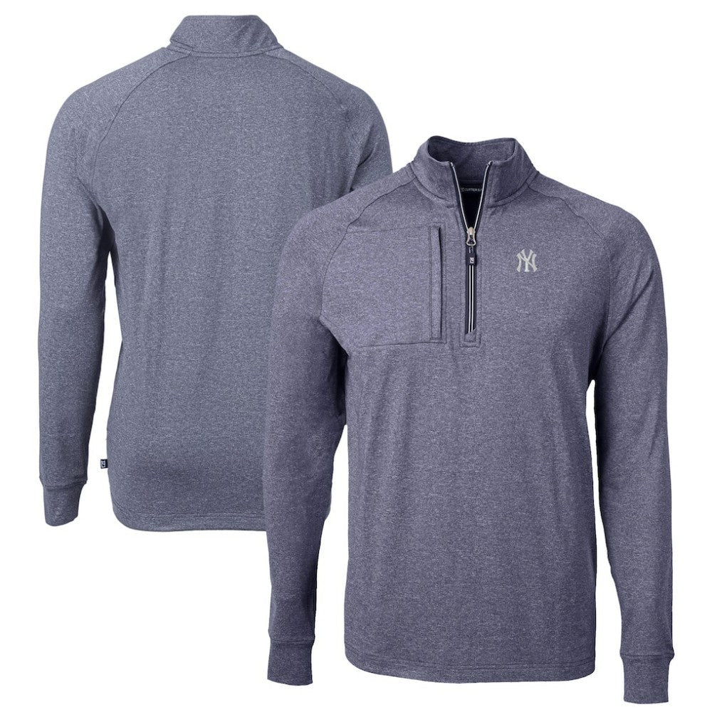 New York Yankees Cutter & Buck Big & Tall Adapt Eco Knit Stretch Recycled Quarter-Zip Pullover Top - Heather Navy