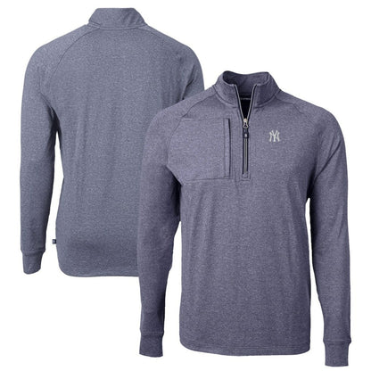 New York Yankees Cutter & Buck Big & Tall Adapt Eco Knit Stretch Recycled Quarter-Zip Pullover Top - Heather Navy