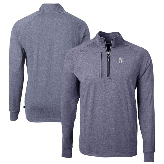 New York Yankees Cutter & Buck Big & Tall Adapt Eco Knit Stretch Recycled Quarter-Zip Pullover Top - Heather Navy