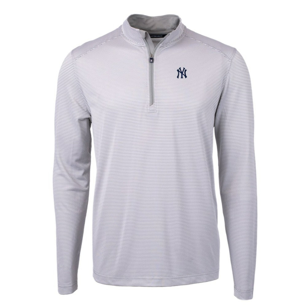 New York Yankees Cutter & Buck Virtue Eco Pique Micro Stripe Big & Tall Recycled Quarter-Zip Pullover Top - Gray/White