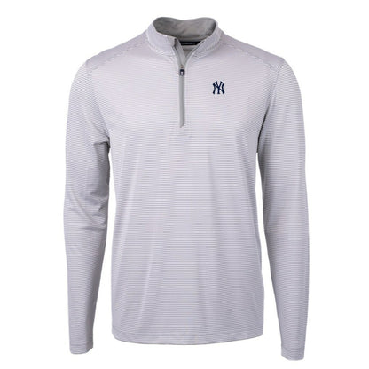 New York Yankees Cutter & Buck Virtue Eco Pique Micro Stripe Big & Tall Recycled Quarter-Zip Pullover Top - Gray/White