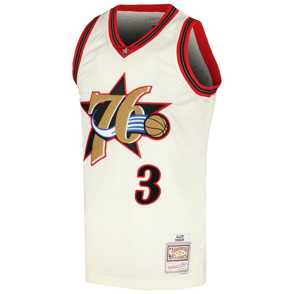 Allen Iverson Philadelphia 76ers Chainstitch Swingman Jersey - Cream | Mitchell & Ness outlet