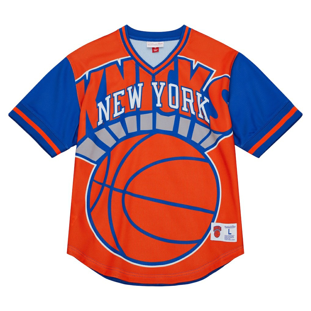 New York Knicks Jumbotron 3.0 Mesh V-Neck T-Shirt - Orange | Mitchell & Ness shop