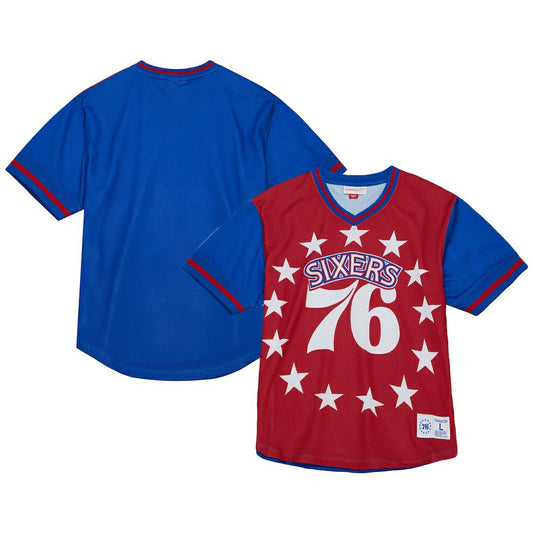 Philadelphia 76ers Jumbotron 3.0 Mesh V-Neck T-Shirt - Red | Mitchell & Ness online
